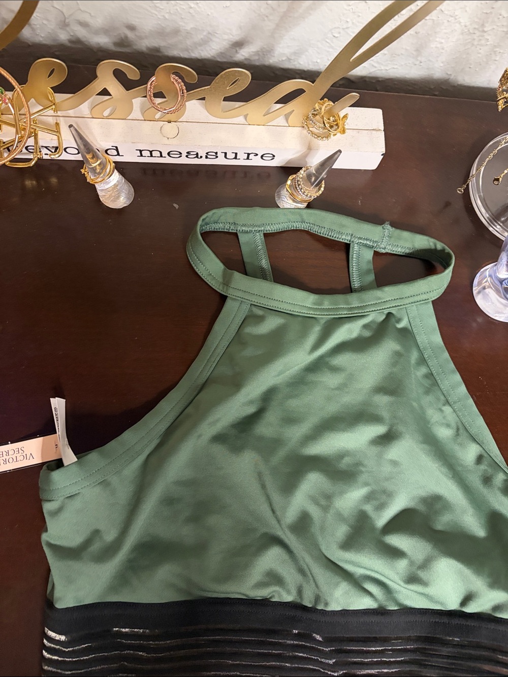 Victoria's Secret Sage Green High Neck Sports Bra with Black Band